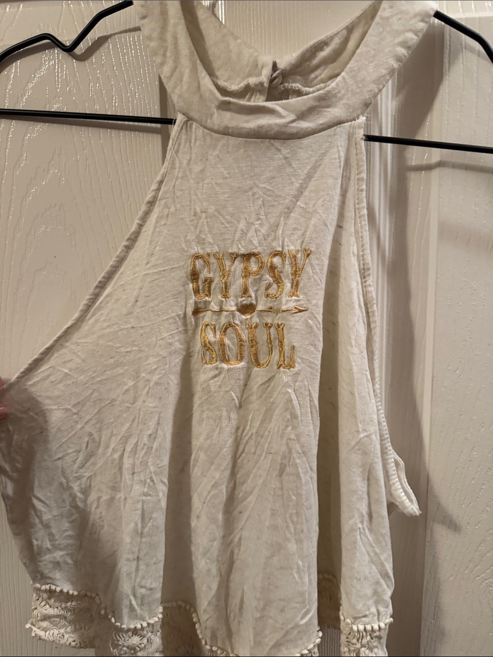 Gypsy Soul Embroidered Ivory Tank Top